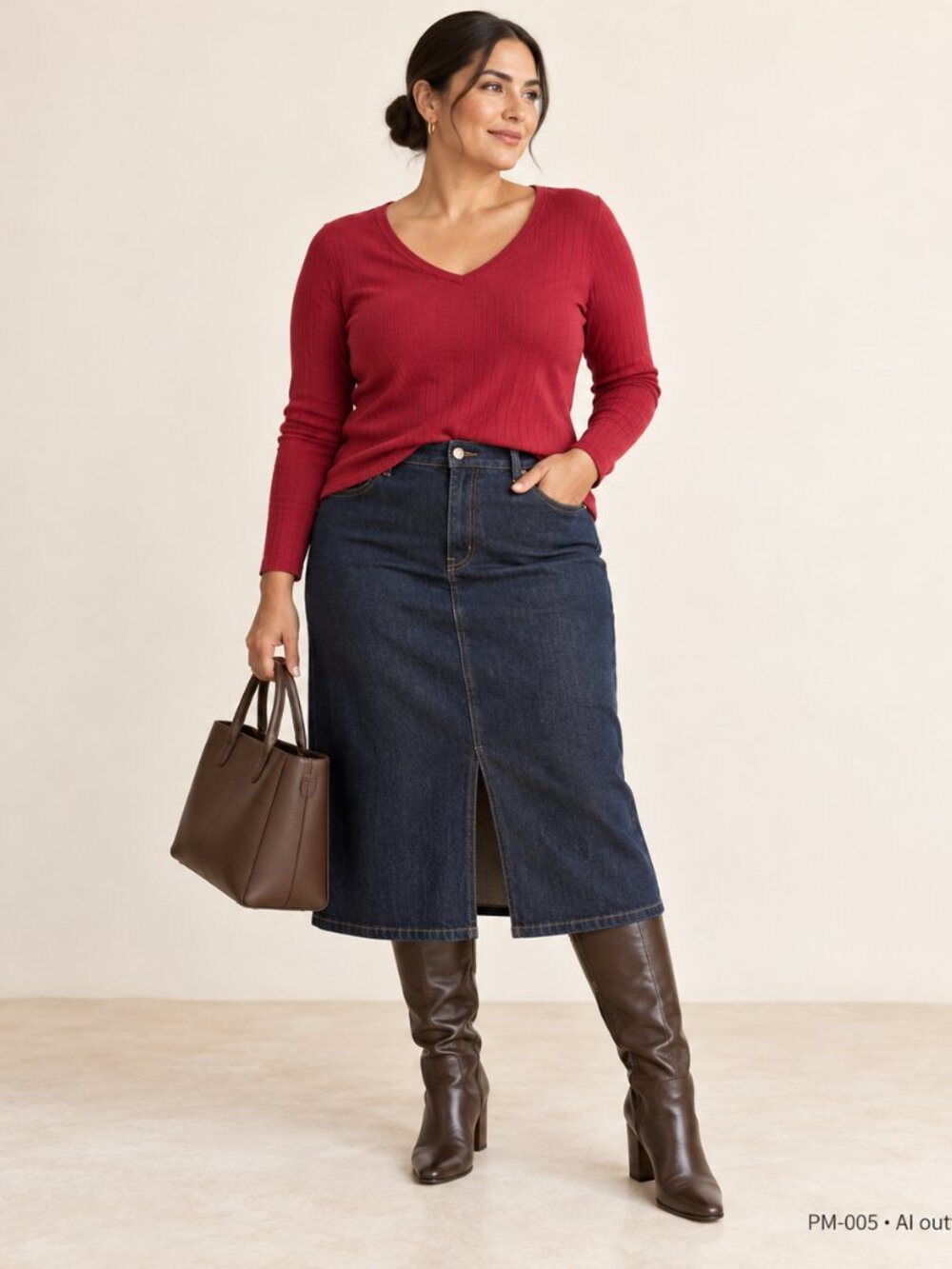 NWT ANRABESS XL Red Ribbed V-Neck Long Sleeve Top PM-005